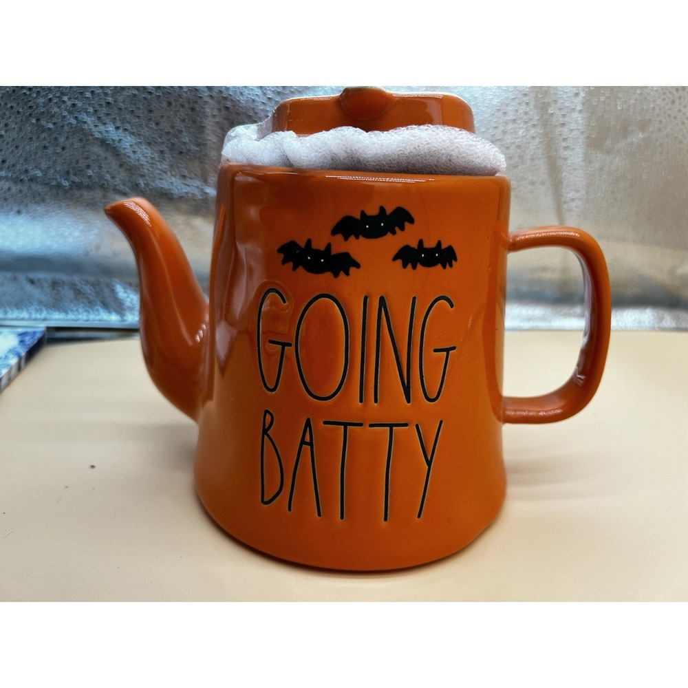 Rae DunnGoing Batty Orange Teapot Halloween 2022 HTF